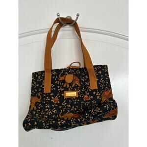 Jim Thompson Heavy Canvas Floral Elephant Mini Tote Bag Black Brown Boho Chic